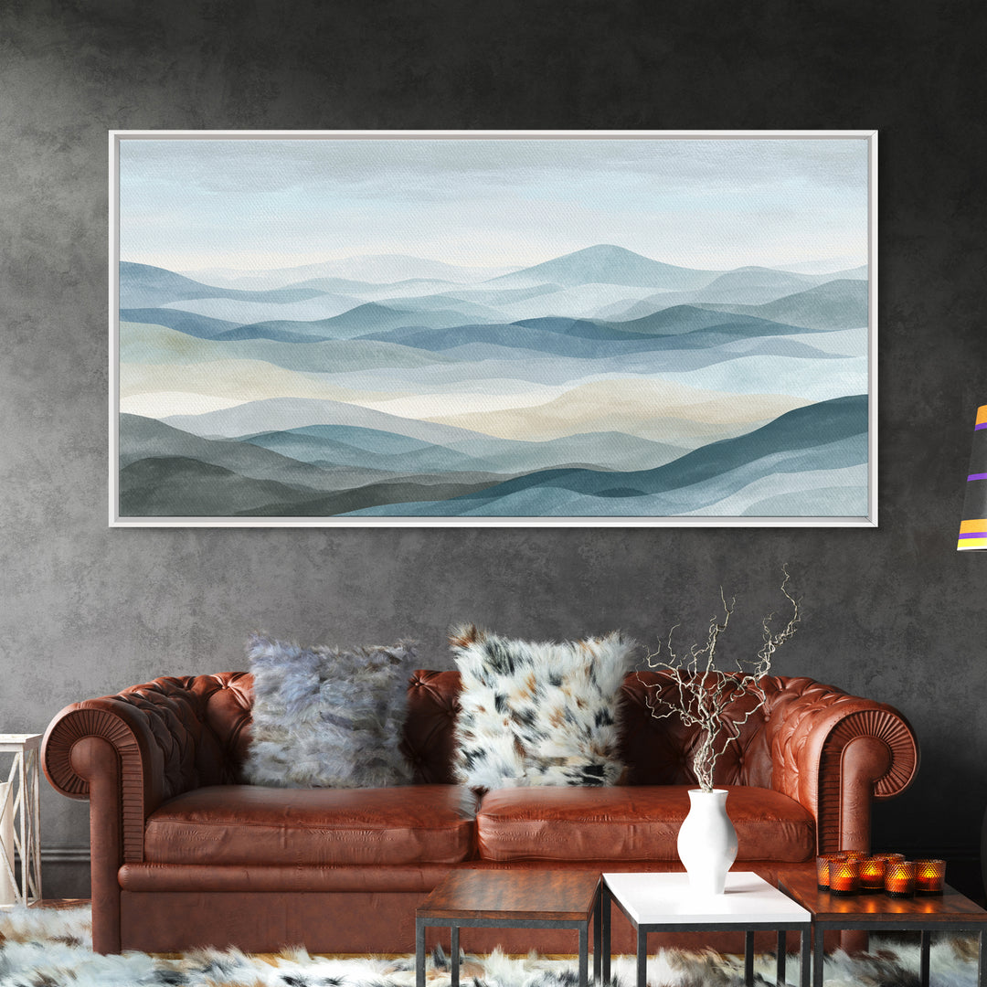 Simple Mountain Layers Framed Canvas Print, Waiting Room Art, Art Print, Waiting Room Decor, Fine Art, Calm, Abstract Art, WRA-2x1-34