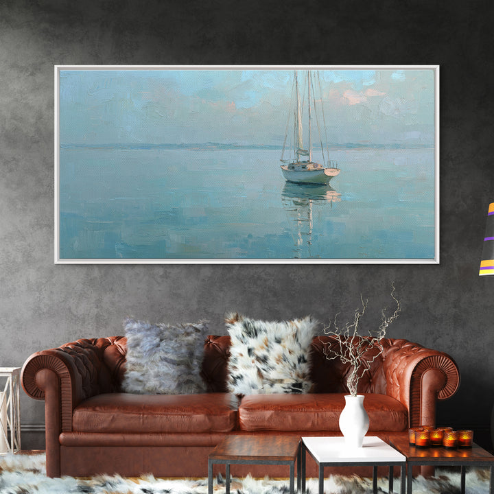 Quiet Sailboat on Calm Water Canvas Print, Waiting Room Art, Printable Wall Art, Waiting Room Decor, Oil Painting, Calm, WRA-2x1-39