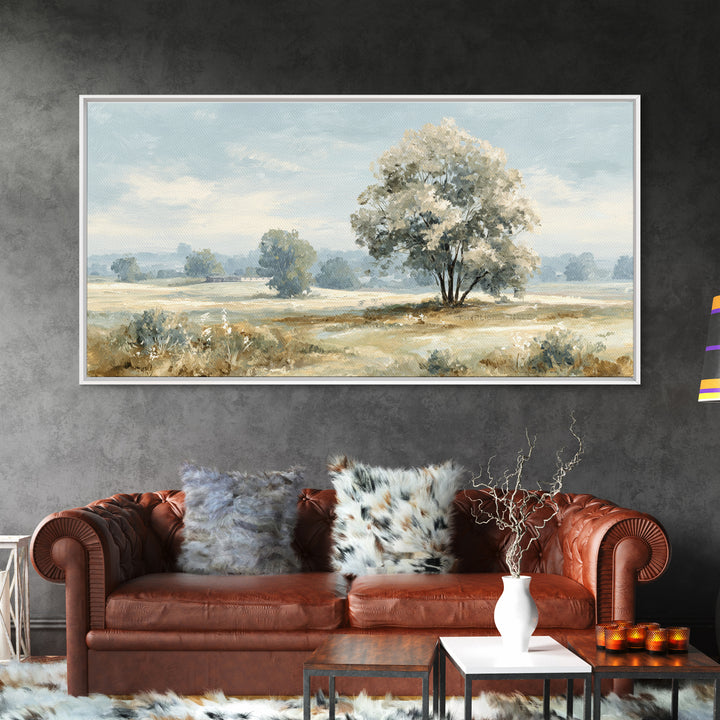 Open Field with Distant Tree Framed Canvas Print, Waiting Room Art, Office Decor, Waiting Room Decor, Fine Art, Calm, WRA-2x1-43