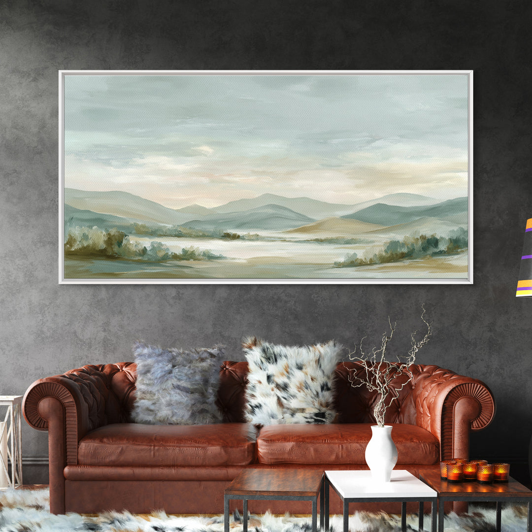 Calming Landscape with Open Sky and Gentle Framed Canvas Print, Waiting Room Art, Original Art, Waiting Room Decor, WRA-2x1-45