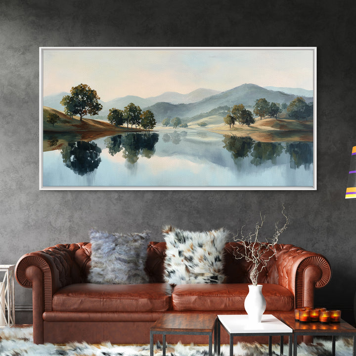 Peaceful Lake Reflection at Dawn Canvas Print, Waiting Room Art, Wall Decor, Waiting Room Decor, Calm, Minimalist Wall Art, WRA-2x1-48