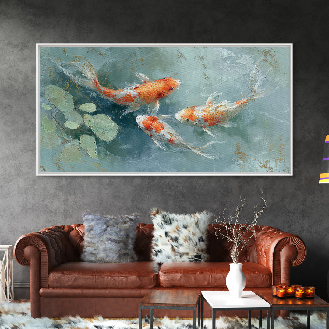 Gentle Koi Fish Canvas Print, Waiting Room Art, Textured Painting, Waiting Room Decor, Watercolor Art, Calm, Printable Art, WRA-2x1-66