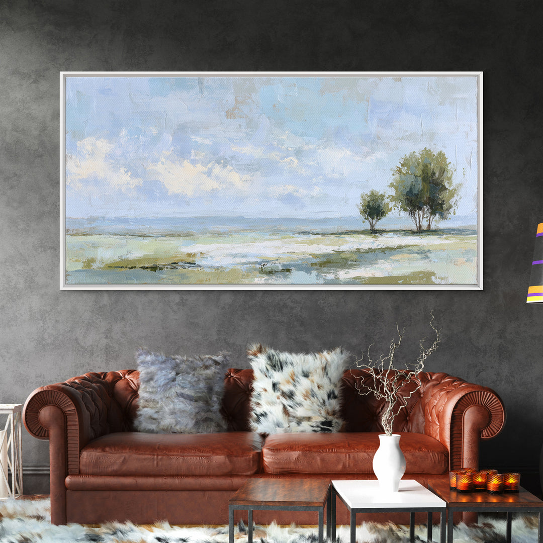 Open Field with Distant Tree Framed Canvas Print, Waiting Room Art, Dental Art, Waiting Room Decor, Fine Art, Calm, WRA-2x1-67