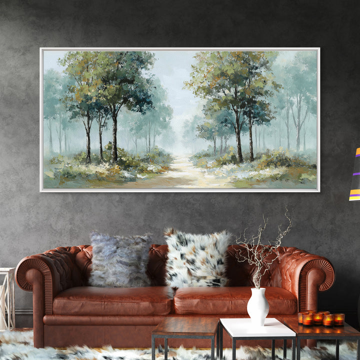 Misty Forest Path Framed Canvas Print, Waiting Room Art, Art, Waiting Room Decor, Calm, Bauhaus Print, Minimalist Wall Art, WRA-2x1-7