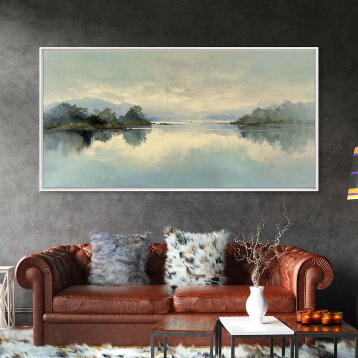 Peaceful Lake Reflection at Dawn Framed Canvas Print, Waiting Room Art, Printable Art, Waiting Room Decor, Fine Art, Calm, WRA-2x1-72