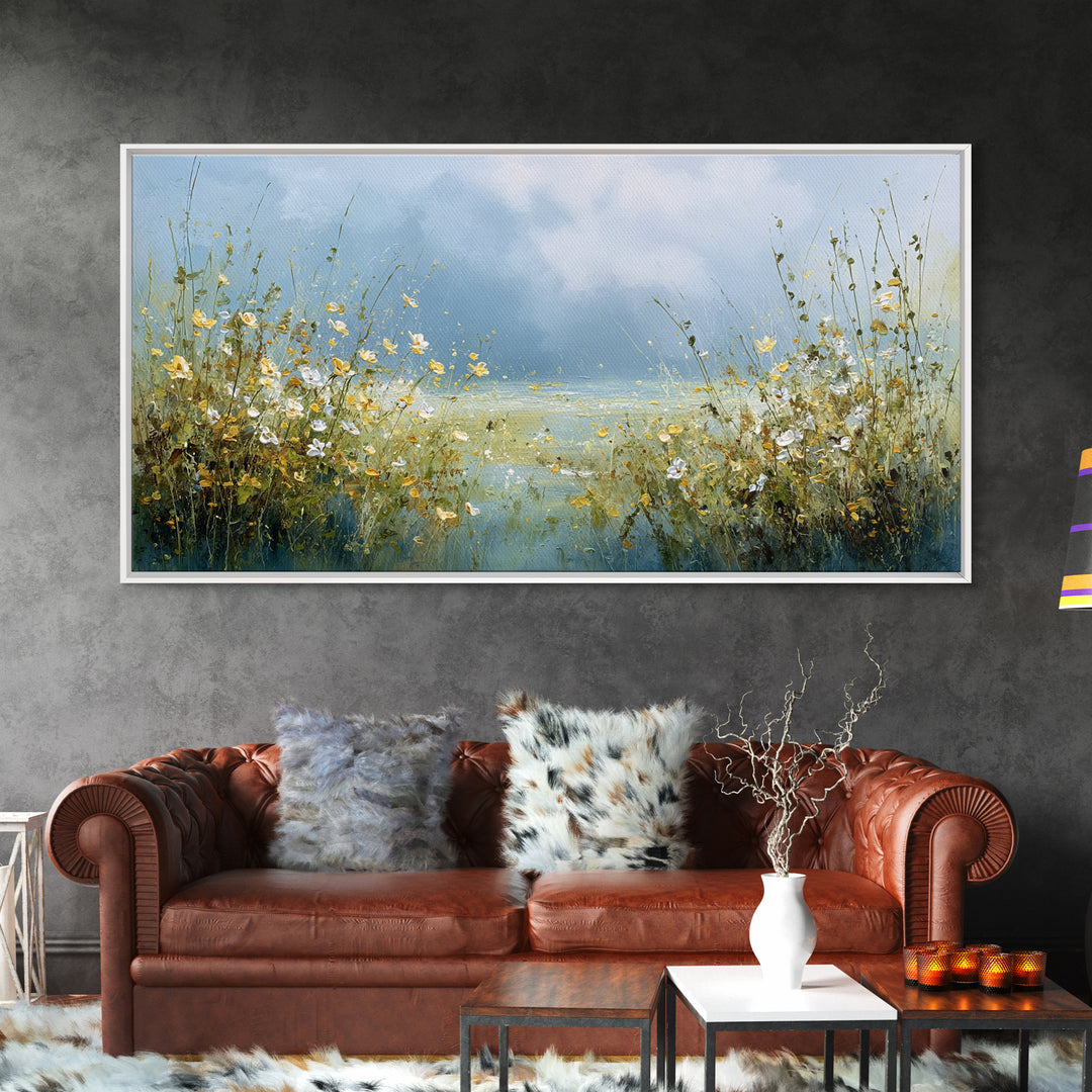 Sunlit Meadow with Wildflowers Canvas Print, Waiting Room Art, Minimalist Wall Art, Waiting Room Decor, Fine Art, Calm, WRA-2x1-76