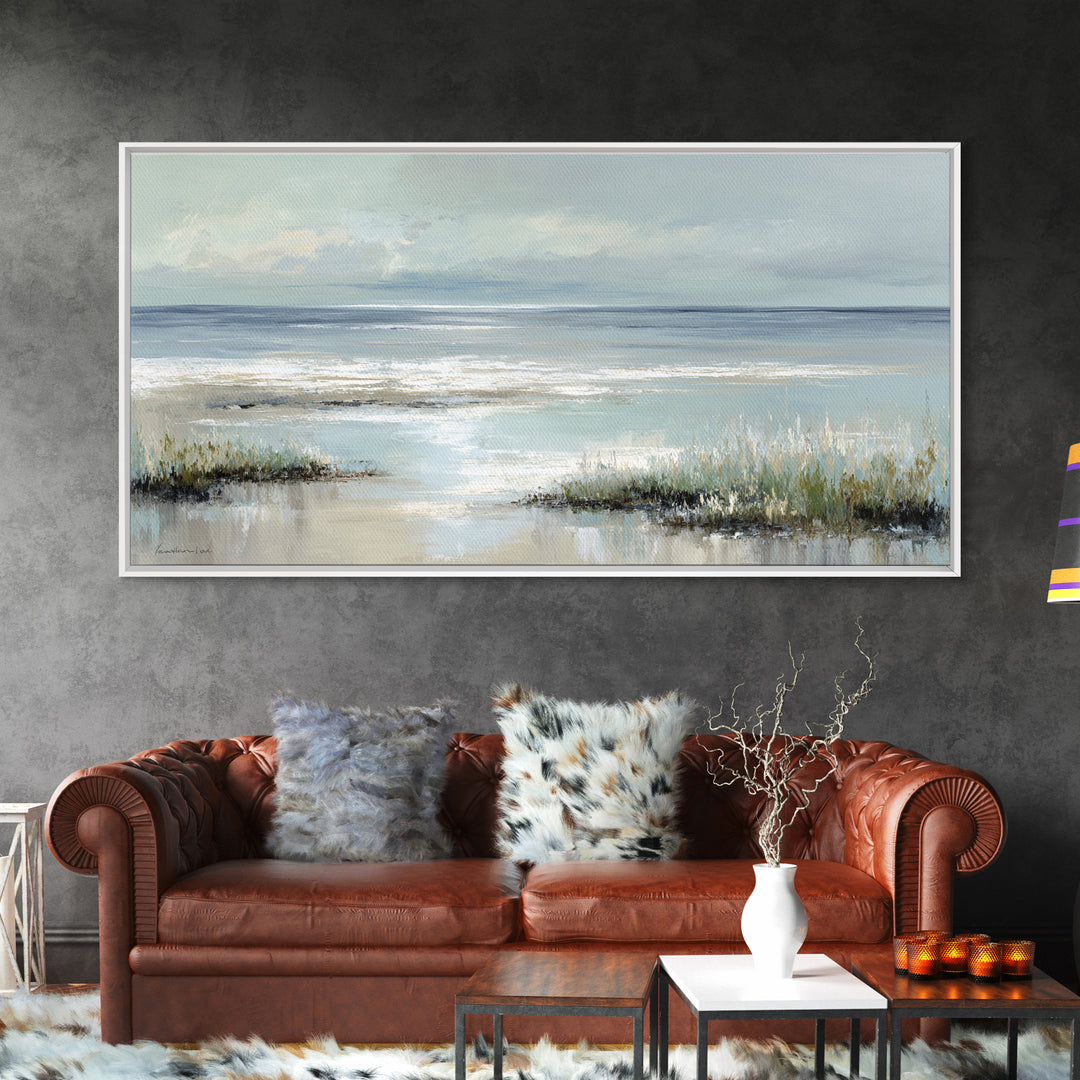 Coastal Horizon with Pale Sand and Water Canvas Print, Waiting Room Art, Bedroom Decor, Waiting Room Decor, Fine Art, Calm, WRA-2x1-77