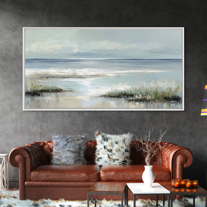 Coastal Horizon with Pale Sand and Water Canvas Print, Waiting Room Art, Bedroom Decor, Waiting Room Decor, Fine Art, Calm, WRA-2x1-77