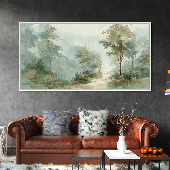 Misty Forest Path Framed Canvas Print, Waiting Room Art, Minimalist Art, Waiting Room Decor, Fine Art, Calm, Luxury Decor, WRA-2x1-79