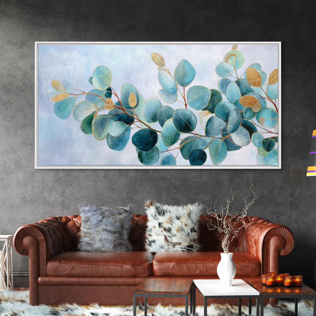 Clean Eucalyptus Leaf Study Framed Canvas Print, Waiting Room Art, Office Wall Art, Waiting Room Decor, Fine Art, Calm, WRA-2x1-85