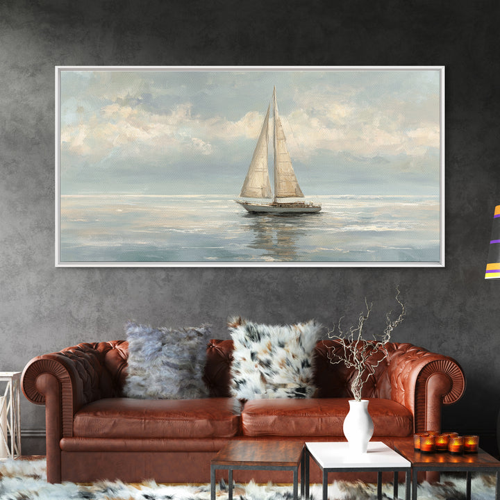 Quiet Sailboat on Calm Water Framed Canvas Print, Waiting Room Art, Digital Art Print, Waiting Room Decor, Fine Art, Calm, WRA-2x1-87