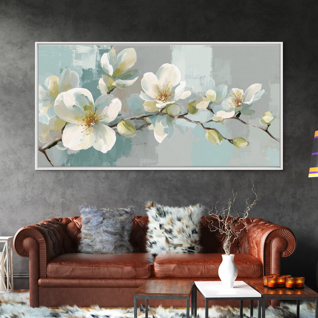 White Orchid on Light Gray Ground Framed Canvas Print, Waiting Room Art, Bauhaus Print, Waiting Room Decor, Fine Art, Calm, WRA-2x1-99