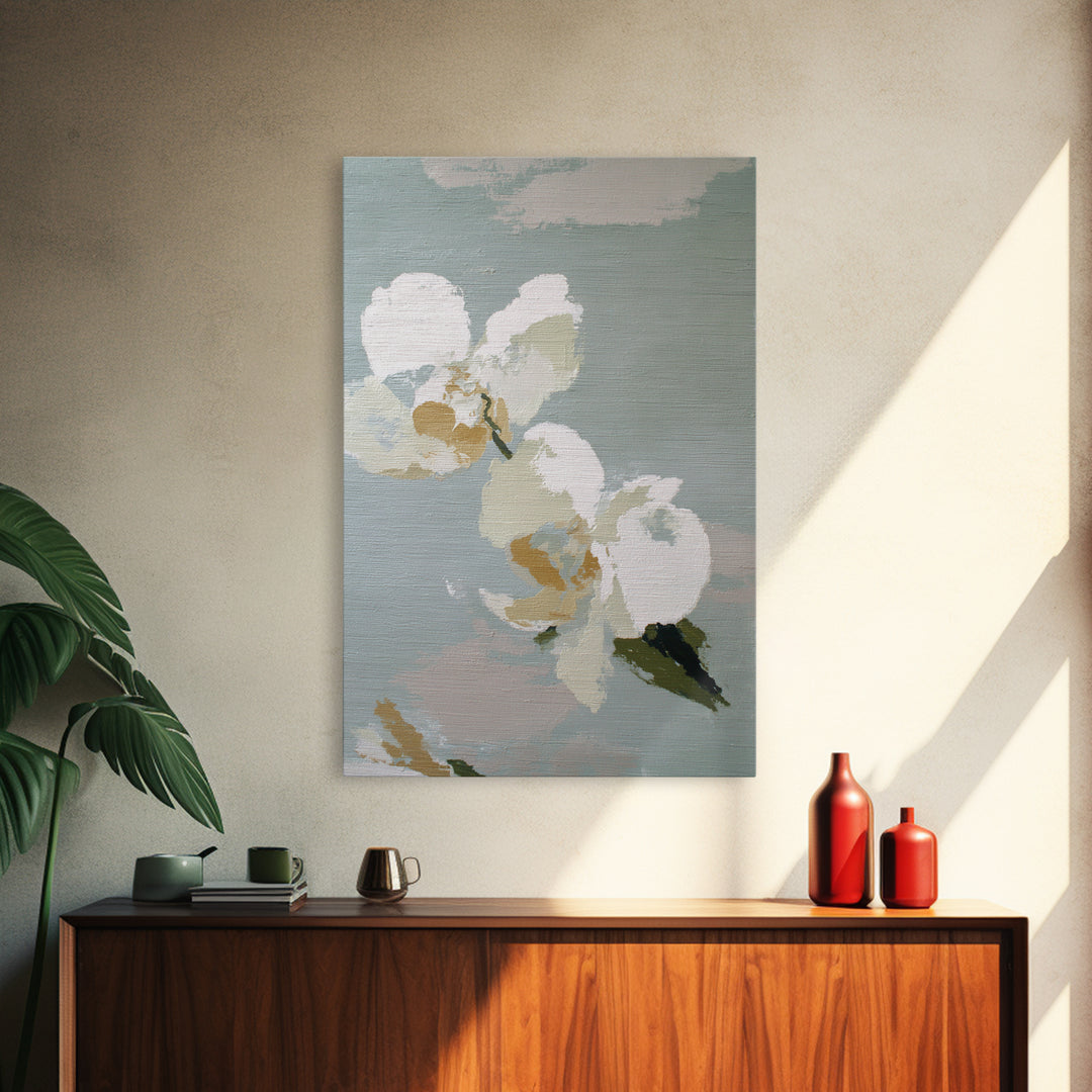 White Orchid on Light Gray Ground Canvas Print, Waiting Room Art, Gallery Decor, Waiting Room Decor, Fine Art, Calm, WRA-2x3-15
