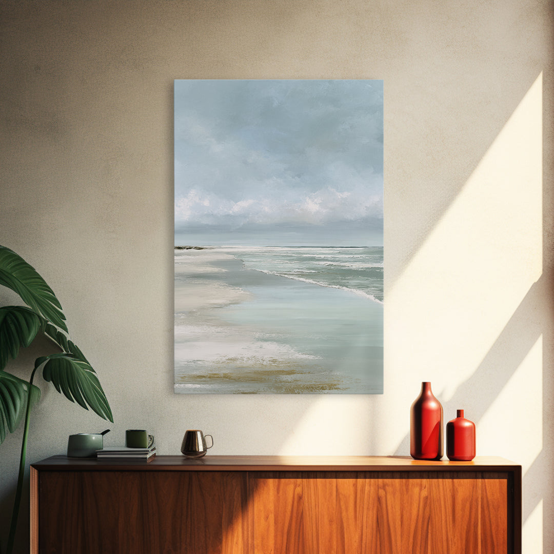 Coastal Horizon with Pale Sand and Water Framed Canvas Print, Waiting Room Art, Printable Wall Art, Waiting Room Decor, Calm, WRA-2x3-17