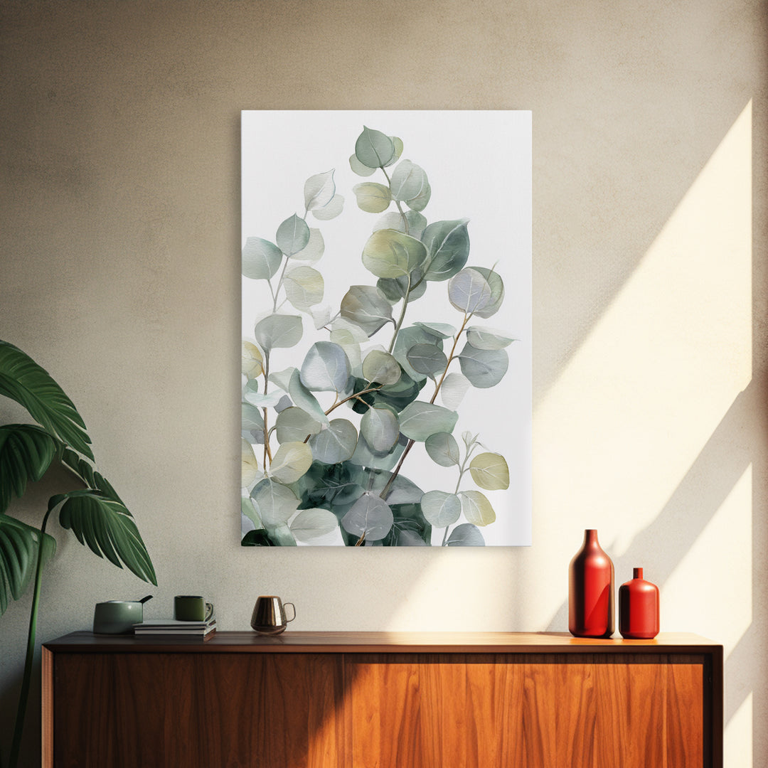 Clean Eucalyptus Leaf Study Framed Canvas Print, Waiting Room Art, Wall Art, Waiting Room Decor, Oil Painting, Calm, WRA-2x3-25