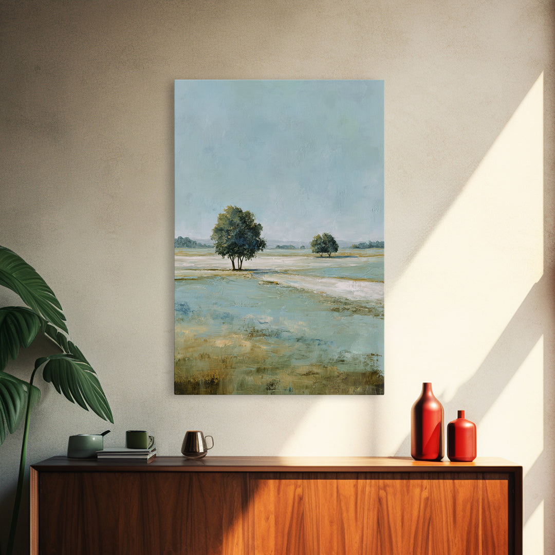 Open Field with Distant Tree Framed Canvas Print, Waiting Room Art, Textured Painting, Waiting Room Decor, Fine Art, Calm, WRA-2x3-55