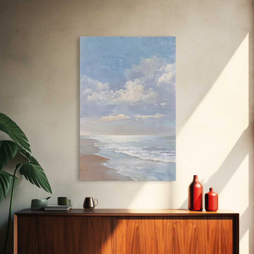 Coastal Horizon with Pale Sand and Water Canvas Print, Waiting Room Art, Office Wall Art, Waiting Room Decor, Oil Painting, WRA-2x3-65