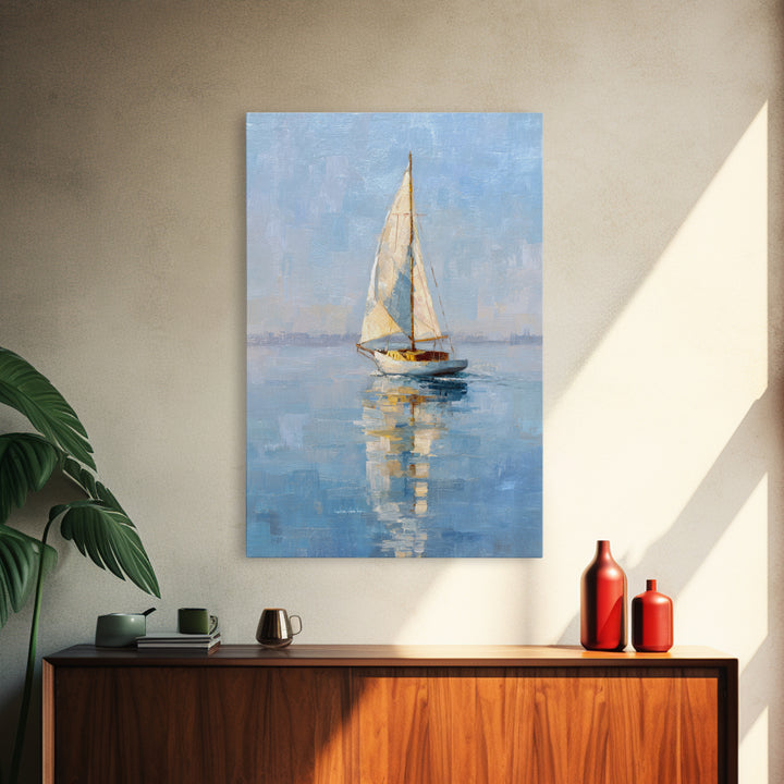 Quiet Sailboat on Calm Water Framed Canvas Print, Waiting Room Art, Abstract Art, Waiting Room Decor, Fine Art, Calm, WRA-2x3-75