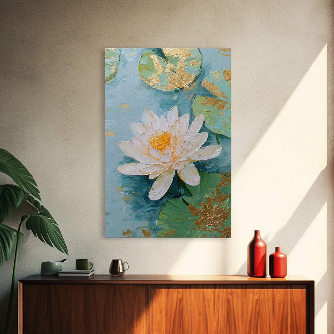 Lotus Flower on Still Water Canvas Print, Waiting Room Art, Gallery Wall Art, Waiting Room Decor, Watercolor Art, Calm, WRA-2x3-95