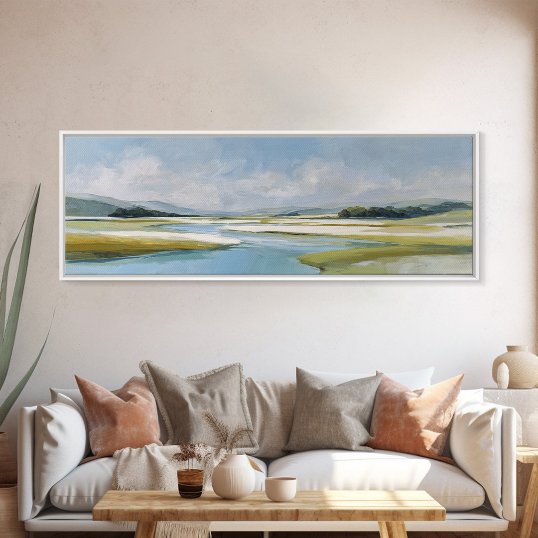 Blue Heron in Quiet Marsh Canvas Print, Waiting Room Art, Modern Decor, Waiting Room Decor, Abstract Art, Calm, Home Decor, WRA-3x1-100