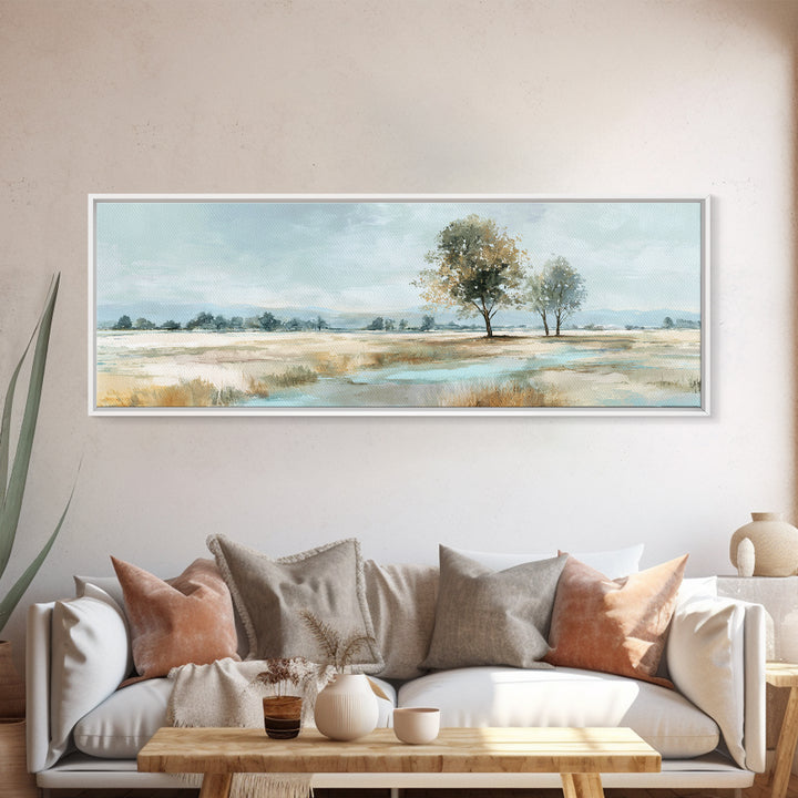 Open Field with Distant Tree Framed Canvas Print, Waiting Room Art, Dental Art, Waiting Room Decor, Fine Art, Calm, WRA-3x1-15