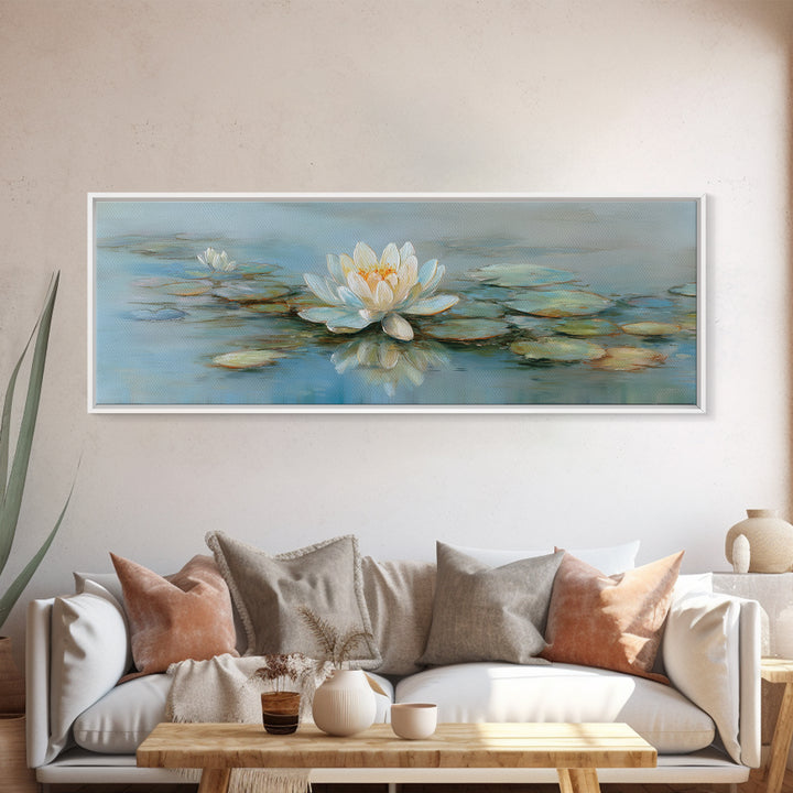 Lotus Flower on Still Water Canvas Print, Waiting Room Art, Luxury Decor, Waiting Room Decor, Fine Art, Calm, Original Art, WRA-3x1-31