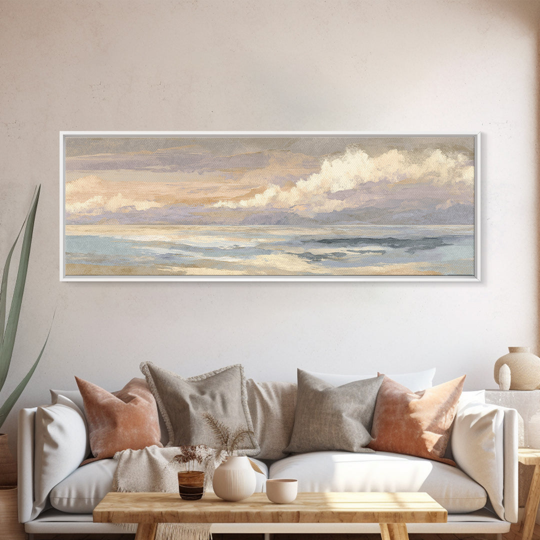 Warm Desert Sunrise Framed Canvas Print, Waiting Room Art, Abstract, Waiting Room Decor, Oil Painting, Calm, Modern Decor, WRA-3x1-53