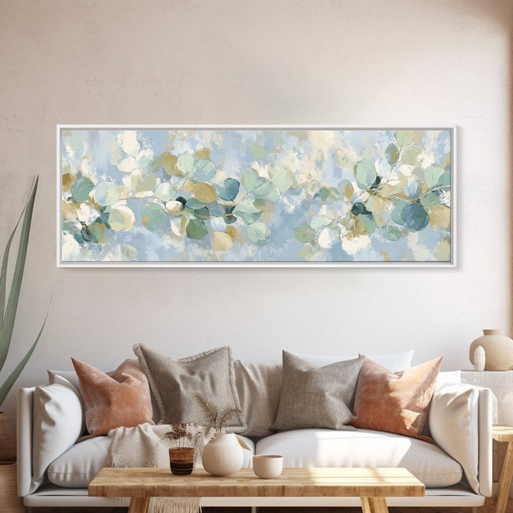 Clean Eucalyptus Leaf Study Framed Canvas Print, Waiting Room Art, Digital Art Print, Waiting Room Decor, Watercolor Art, Calm, WRA-3x1-57