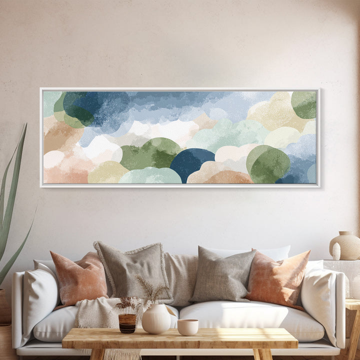 Pastel Rainbow Shapes for Pediatric Spaces Framed Canvas Print, Waiting Room Art, Floral Wall Art, Waiting Room Decor, Calm, WRA-3x1-58