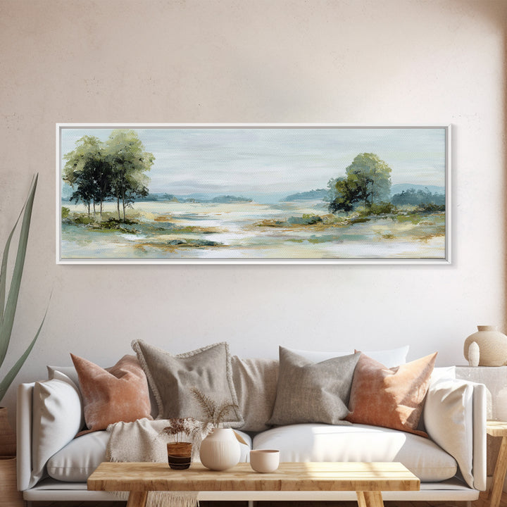 Open Field with Distant Tree Framed Canvas Print, Waiting Room Art, Room Decor, Waiting Room Decor, Calm, Bedroom Decor, WRA-3x1-63