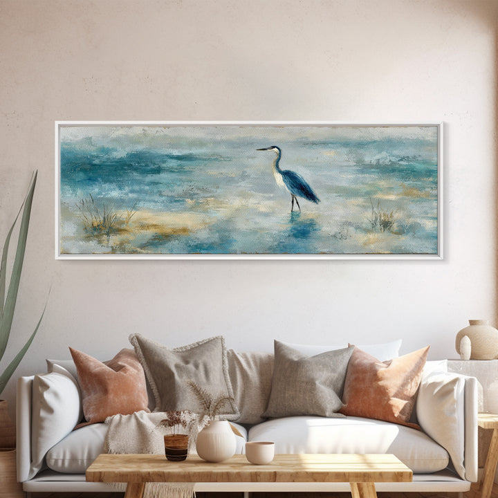 Blue Heron in Quiet Marsh Canvas Print, Waiting Room Art, Home Decor, Waiting Room Decor, Fine Art, Calm, Modern Art, WRA-3x1-76