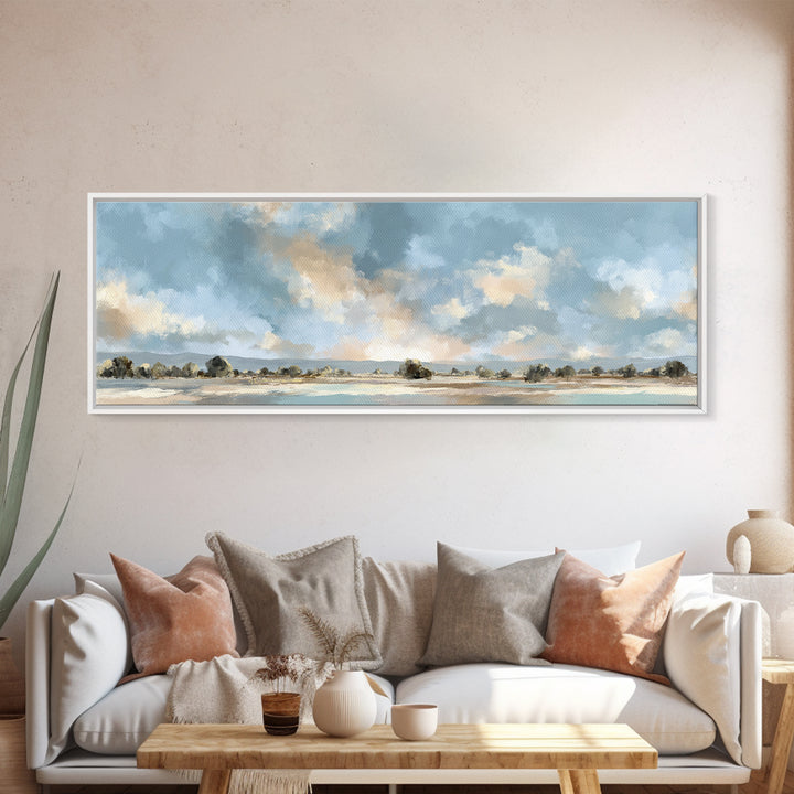 Warm Desert Sunrise Framed Canvas Print, Waiting Room Art, Abstract, Waiting Room Decor, Oil Painting, Calm, Modern Decor, WRA-3x1-77