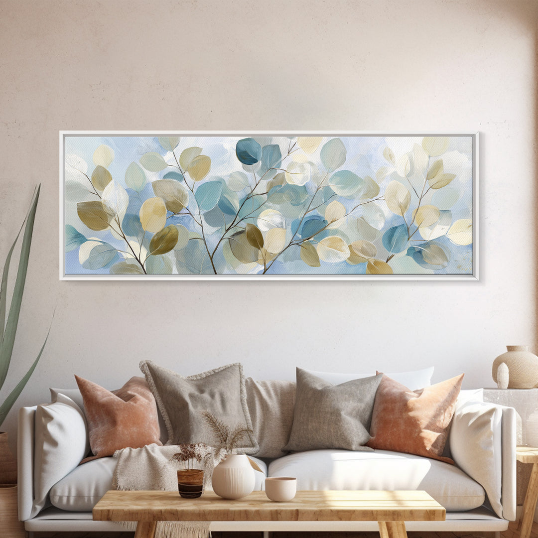 Clean Eucalyptus Leaf Study Framed Canvas Print, Waiting Room Art, Digital Art Print, Waiting Room Decor, Watercolor Art, Calm, WRA-3x1-81