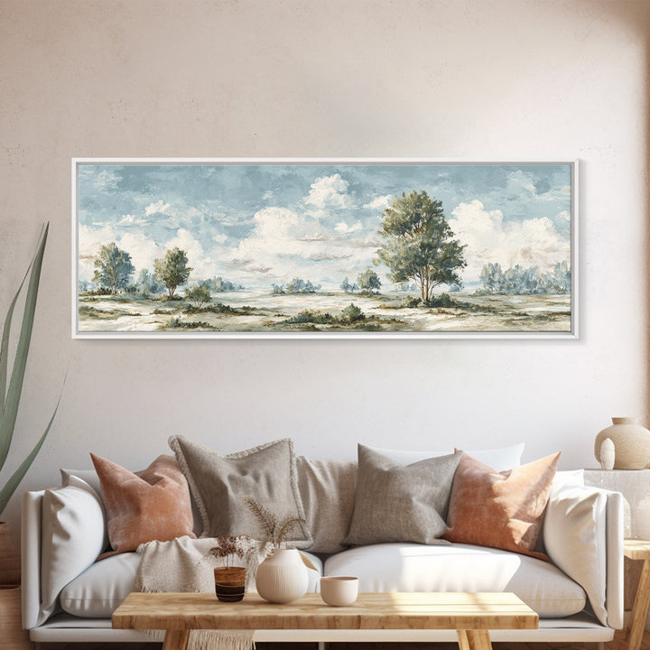Open Field with Distant Tree Framed Canvas Print, Waiting Room Art, Abstract Art, Waiting Room Decor, Fine Art, Calm, WRA-3x1-87