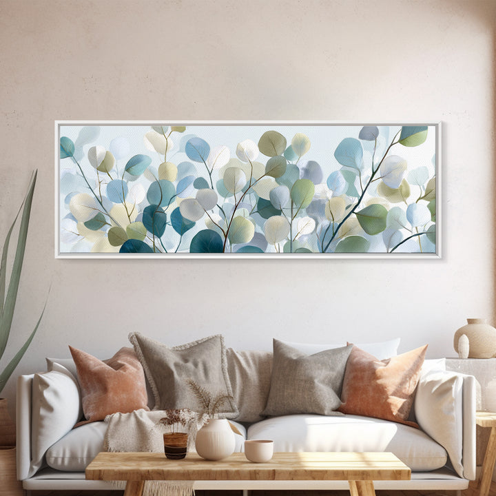 Clean Eucalyptus Leaf Study Framed Canvas Print, Waiting Room Art, Office Wall Art, Waiting Room Decor, Fine Art, Calm, WRA-3x1-9