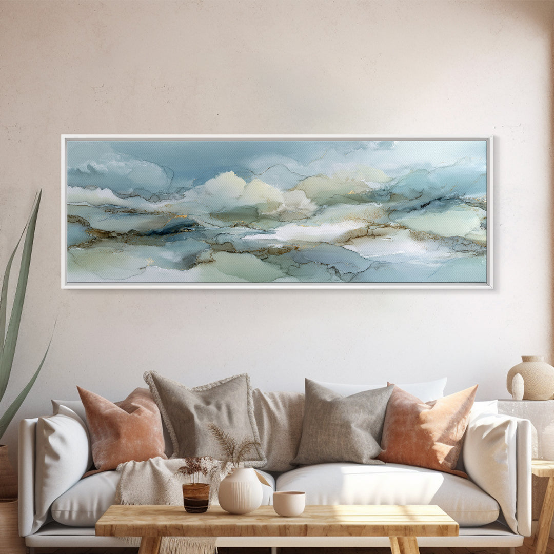 Soft Abstract Waves Framed Canvas Print, Waiting Room Art, Abstract, Waiting Room Decor, Abstract Art, Calm, Modern Decor, WRA-3x1-90
