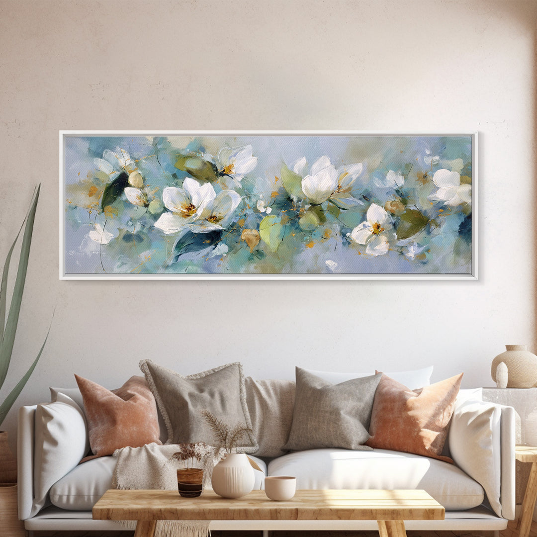 White Orchid on Light Gray Ground Canvas Print, Waiting Room Art, Textured Painting, Waiting Room Decor, Oil Painting, Calm, WRA-3x1-95
