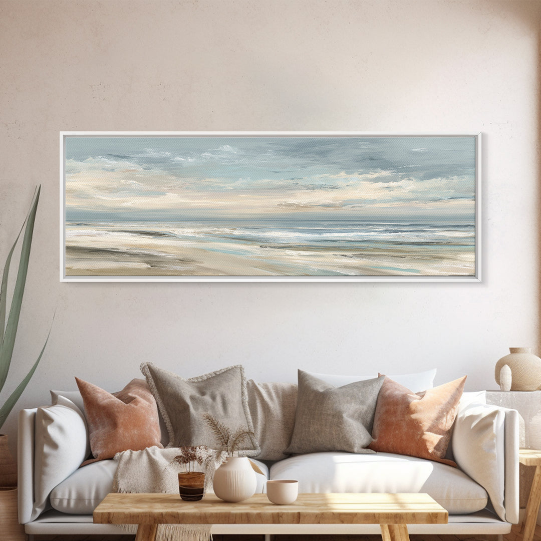 Coastal Horizon with Pale Sand and Water Canvas Print, Waiting Room Art, Gallery Decor, Waiting Room Decor, Fine Art, Calm, WRA-3x1-97