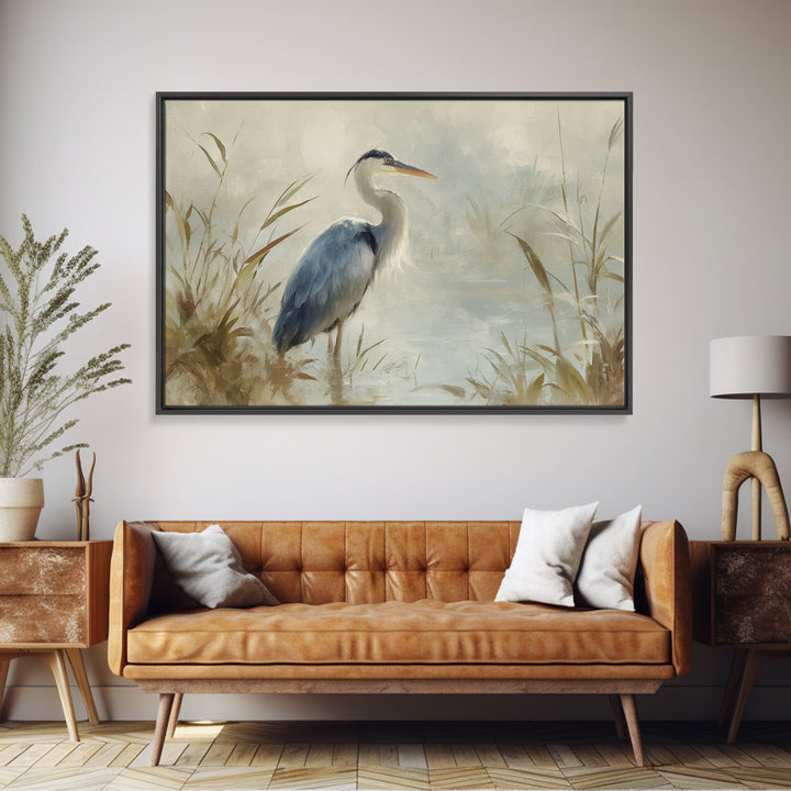 Blue Heron in Quiet Marsh Canvas Print, Waiting Room Art, Modern Art, Waiting Room Decor, Watercolor Art, Calm, WRA-3x2-16