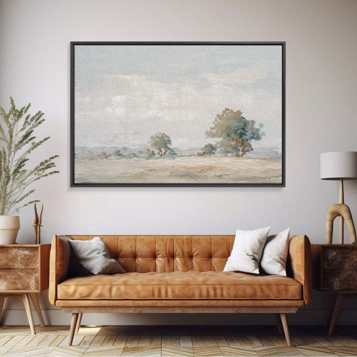 Open Field with Distant Tree Framed Canvas Print, Waiting Room Art, Landscape, Waiting Room Decor, Calm, Neutral Decor, WRA-3x2-27