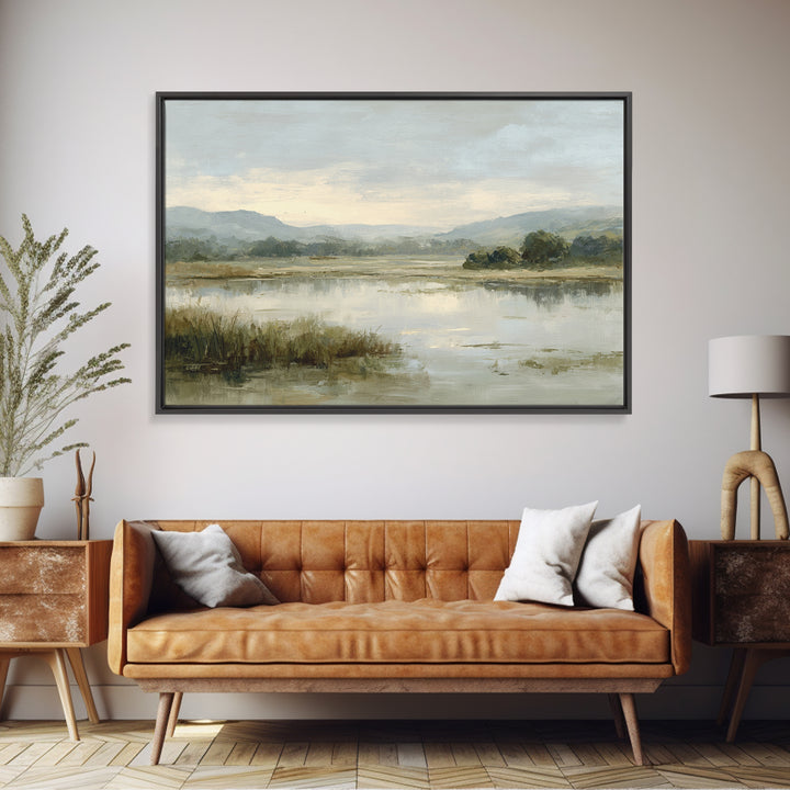 Peaceful Lake Reflection at Dawn Canvas Print, Waiting Room Art, Gallery Wall Art, Waiting Room Decor, Oil Painting, Calm, WRA-3x2-32
