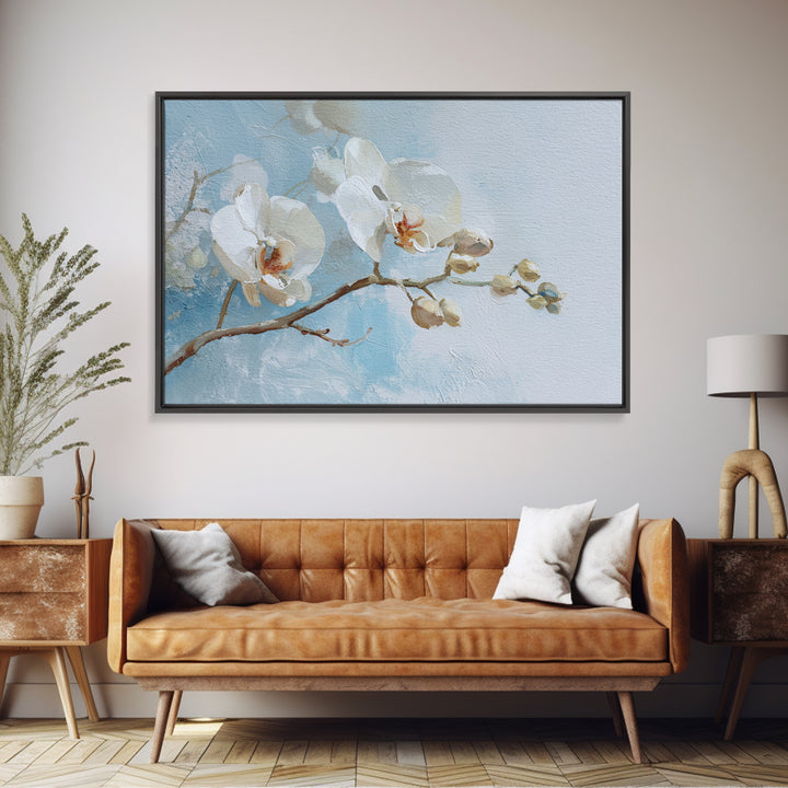 White Orchid on Light Gray Ground Framed Canvas Print, Waiting Room Art, Dental Office Decor, Waiting Room Decor, Calm, WRA-3x2-35