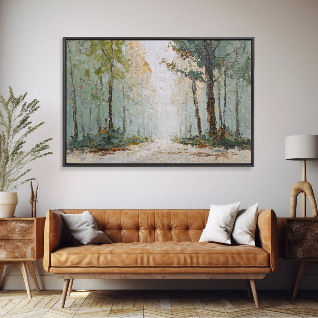 Misty Forest Path Framed Canvas Print, Waiting Room Art, Neutral Decor, Waiting Room Decor, Fine Art, Calm, Wall Art, WRA-3x2-39