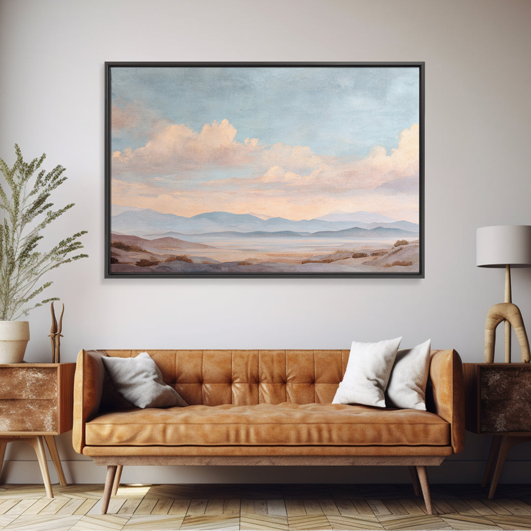 Warm Desert Sunrise Framed Canvas Print, Waiting Room Art, Dental Wall Art, Waiting Room Decor, Watercolor Art, Calm, WRA-3x2-41