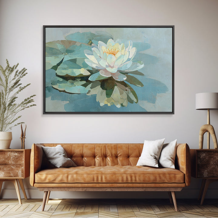 Lotus Flower on Still Water Canvas Print, Waiting Room Art, Fine Art, Waiting Room Decor, Calm, Minimalist Decor, WRA-3x2-43