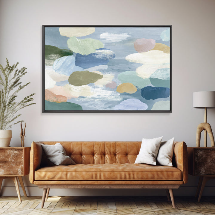 Pastel Rainbow Shapes for Pediatric Spaces Framed Canvas Print, Waiting Room Art, Bauhaus Print, Waiting Room Decor, WRA-3x2-46