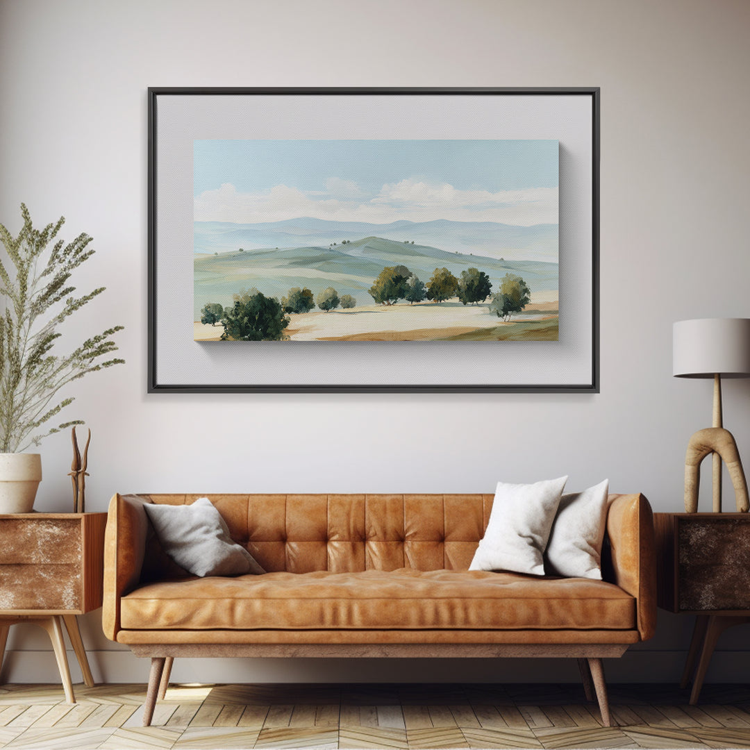 Calming Landscape with Open Sky and Gentle Framed Canvas Print, Waiting Room Art, Landscape, Waiting Room Decor, Oil Painting, WRA-3x2-5