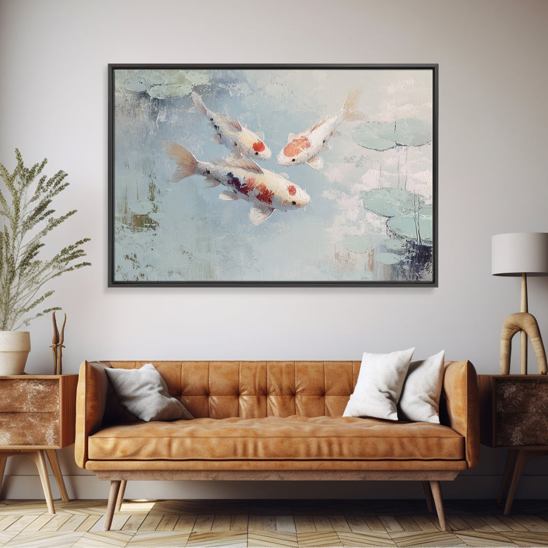 Gentle Koi Fish Framed Canvas Print, Waiting Room Art, Minimalist Wall Art, Waiting Room Decor, Oil Painting, Calm, Dental Art, WRA-3x2-50