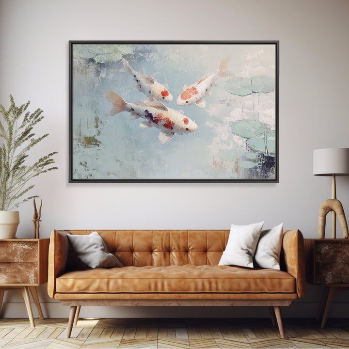 Gentle Koi Fish Framed Canvas Print, Waiting Room Art, Minimalist Wall Art, Waiting Room Decor, Oil Painting, Calm, Dental Art, WRA-3x2-50