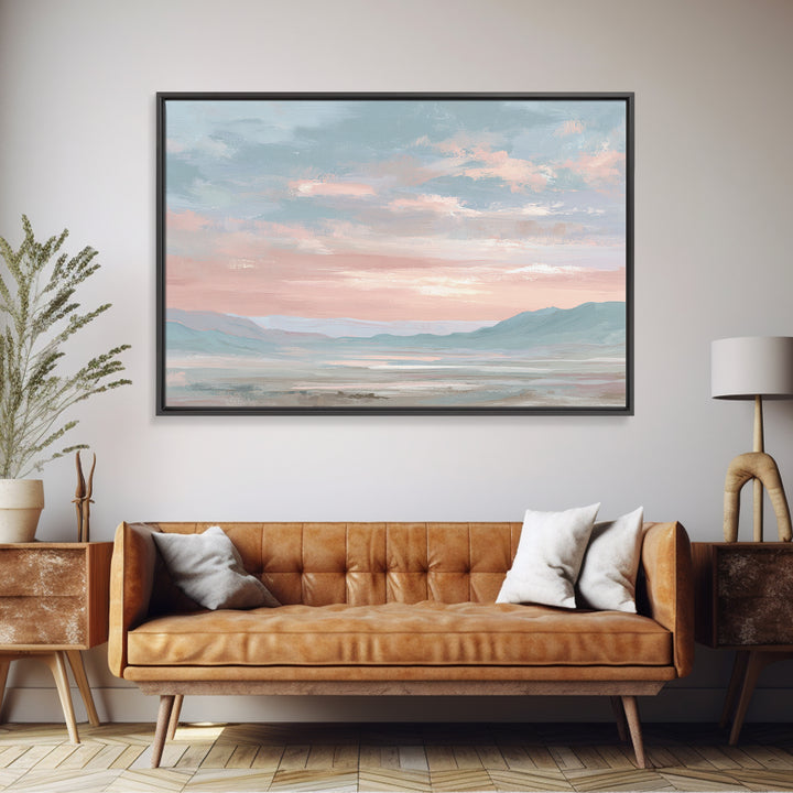 Warm Desert Sunrise Framed Canvas Print, Waiting Room Art, Dental Wall Art, Waiting Room Decor, Watercolor Art, Calm, WRA-3x2-65